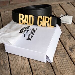 Moschino Black Belt with Gold Lettering BAD GIRL Leather sz 38 XS